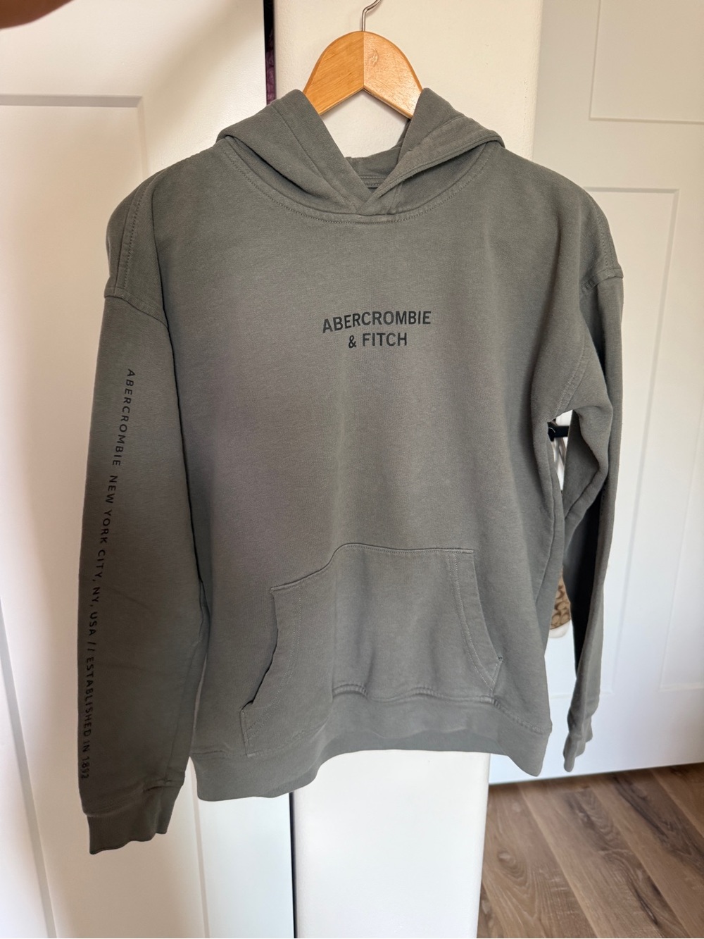 Abercrombie & Fitch Men's Olive Crewneck Hoodie with Front Logo